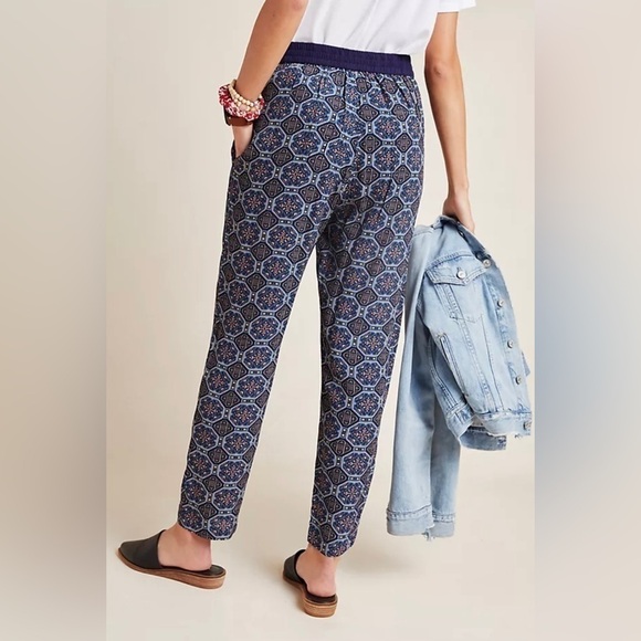 Anthropologie Blue Patterned Straight Leg Pants - Picture 2 of 13